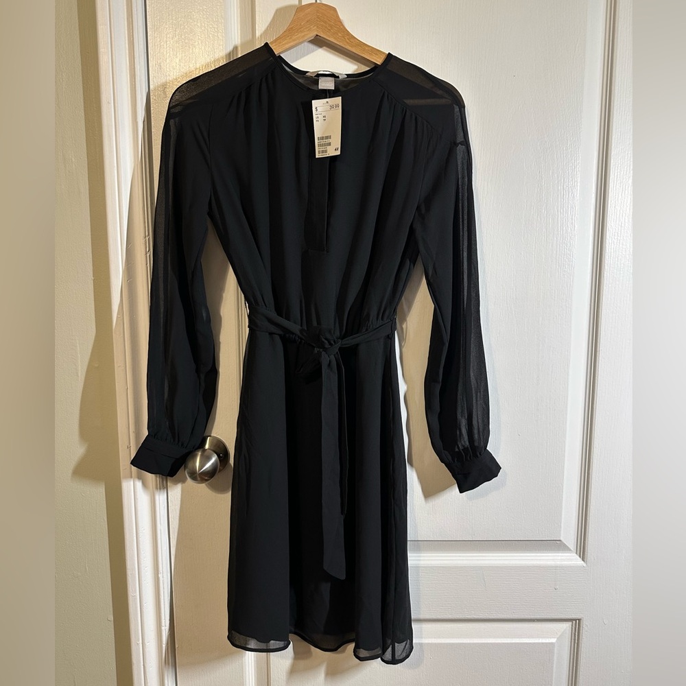 H&M Black Long Sleeve Dress with Tie Waist